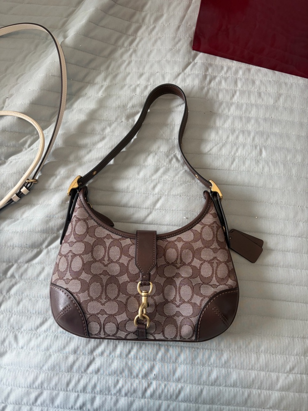 Coach Brown Signature Canvas Shoulder Bag with Gold Hardware